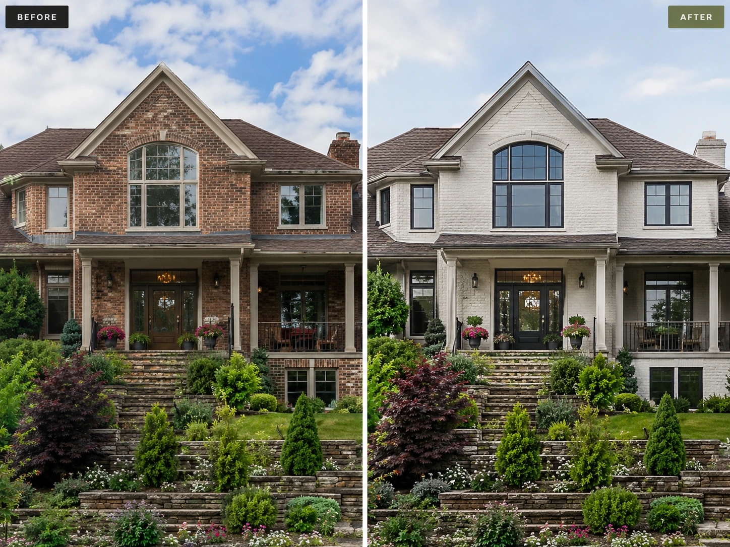 Painted brick before and after
